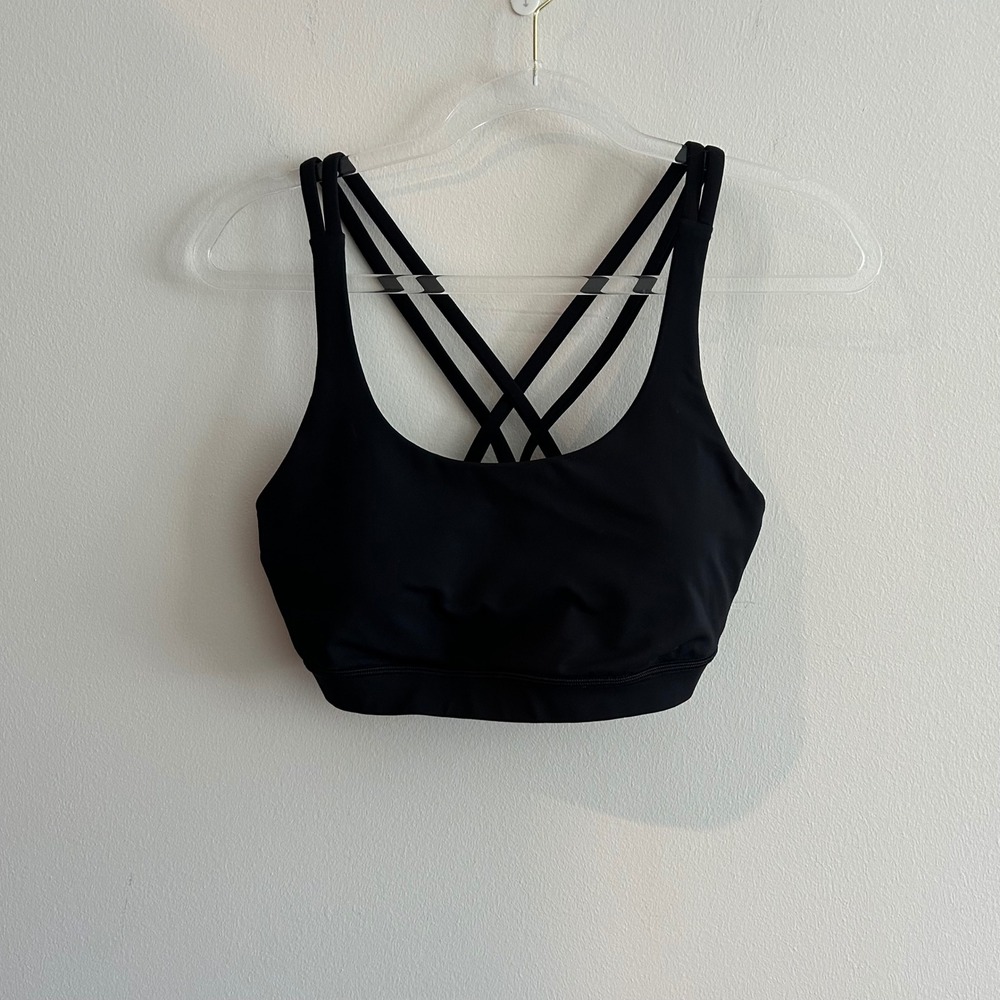 Lululemon Energy Bra Black Size 10 Strappy Criss Cross Back Medium Support